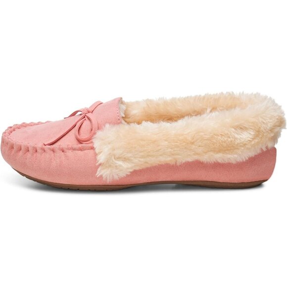 Women’s Faux Fur Pink Bow Lined Slip On Cozy Warm Stylish Durable Slippers Boot - Picture 2 of 7